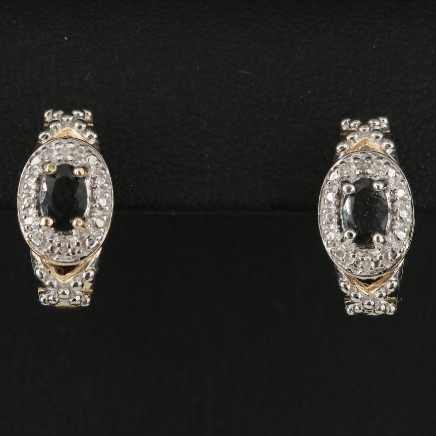 Sterling Sapphire and Diamond JHoop Earrings