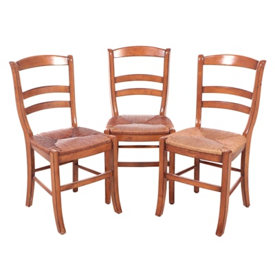 Three French Provincial Style Fruitwood-Stained Side Chairs
