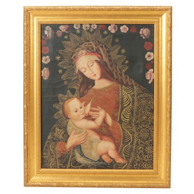 Cuzco School Tempera Painting "Madonna Lactans," Early 20th Century