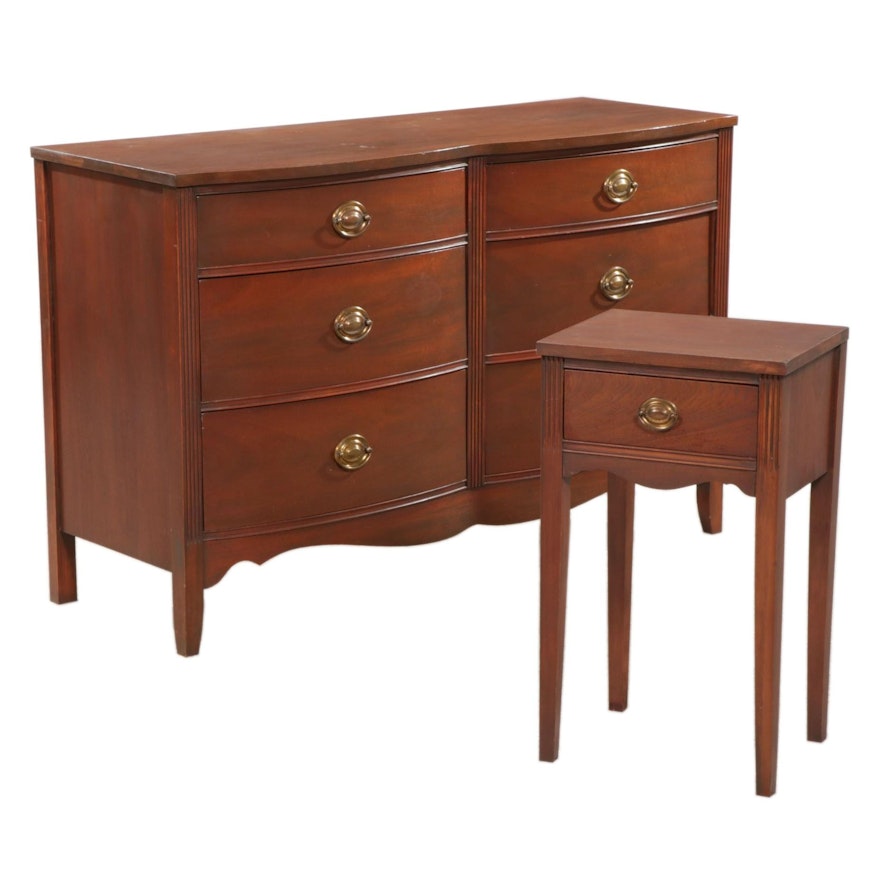 Hepplewhite Style Mahogany Dresser and Nightstand, Mid to Late 20th Century