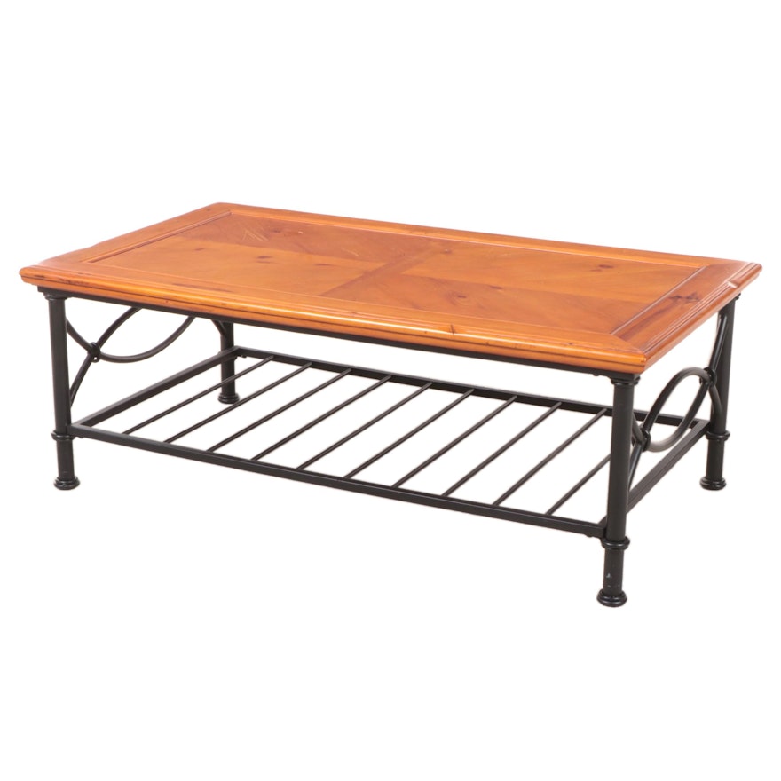 Black-Painted Metal and Pine Top Coffee Table