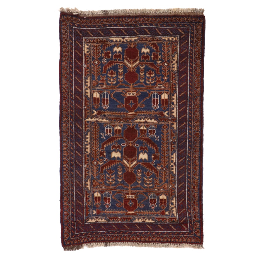 2'8 x 4'10 Hand-Knotted Persian Baluch Rug, 1970s