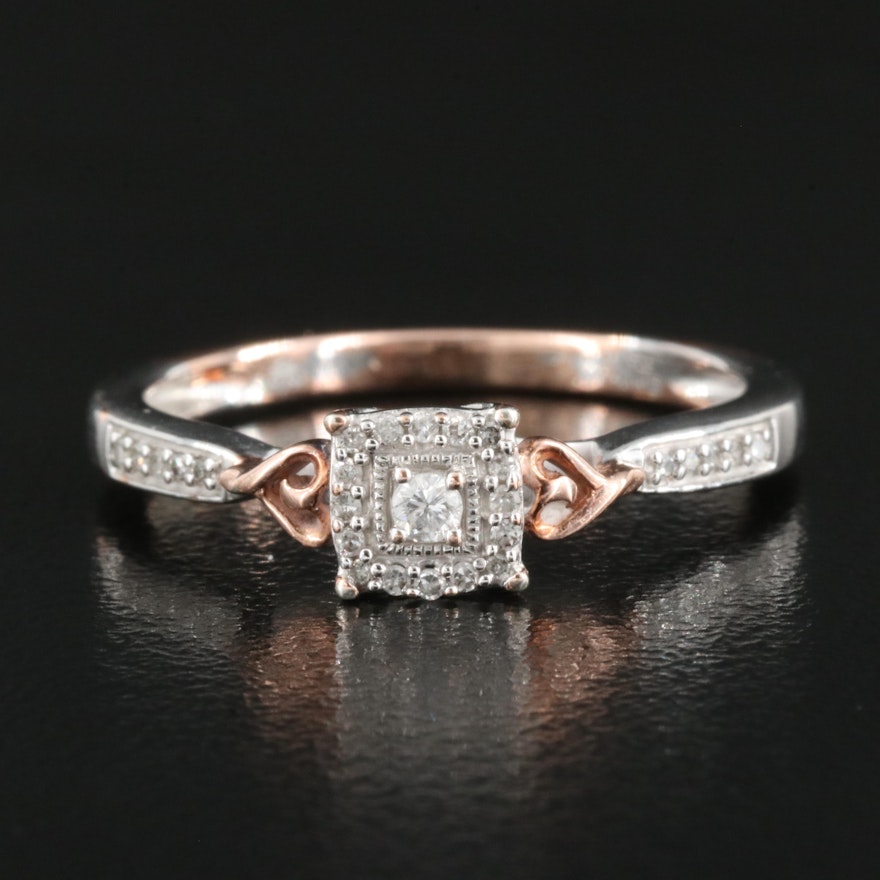 Diamond Ring in Sterling with Rose Tone Finished Accents