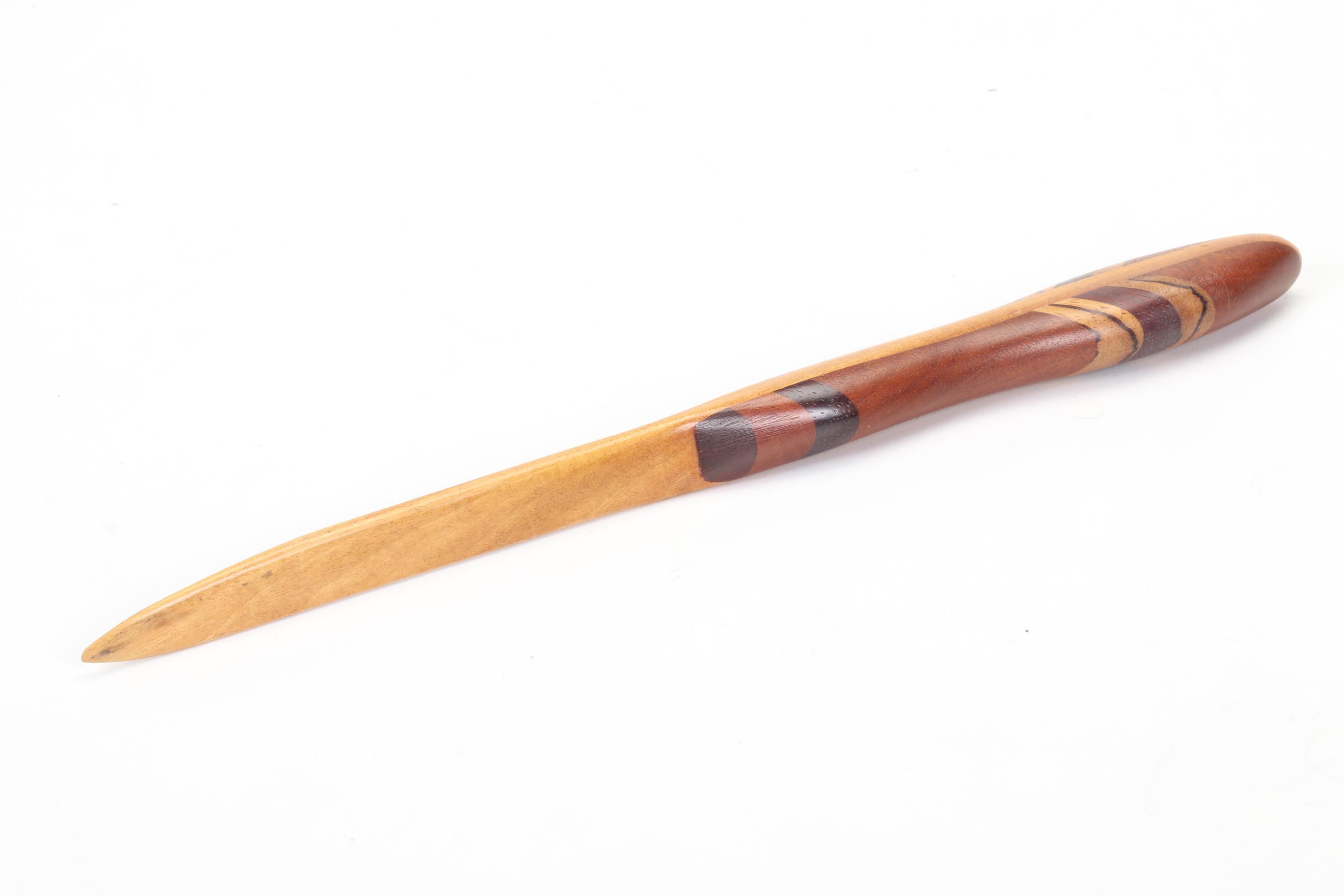 Long Matchstick Holder, Round Lidded Box, Carved Wood Letter Opener