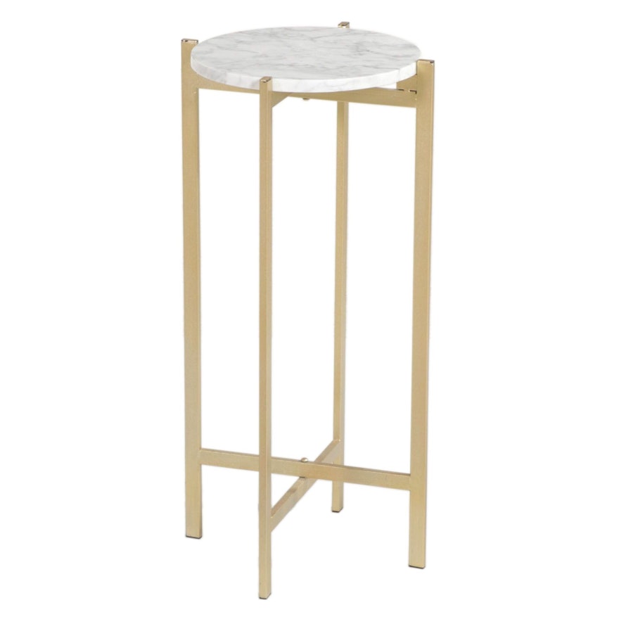 Metal Folding Plant Stand with Marble Top, 21st Century