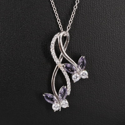 Sterling Amethyst and Cubic Zirconia Pendant Neckalce