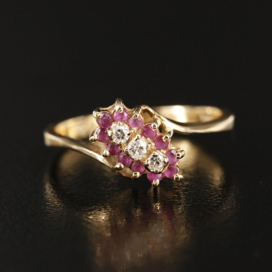 14K 0.08 CTW Diamond and Ruby Bypass Ring