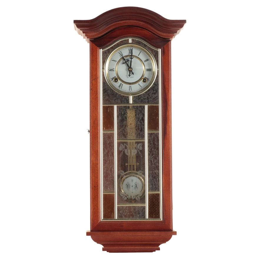 Korean Regulator Clock with Stained and Frosted Glass Front