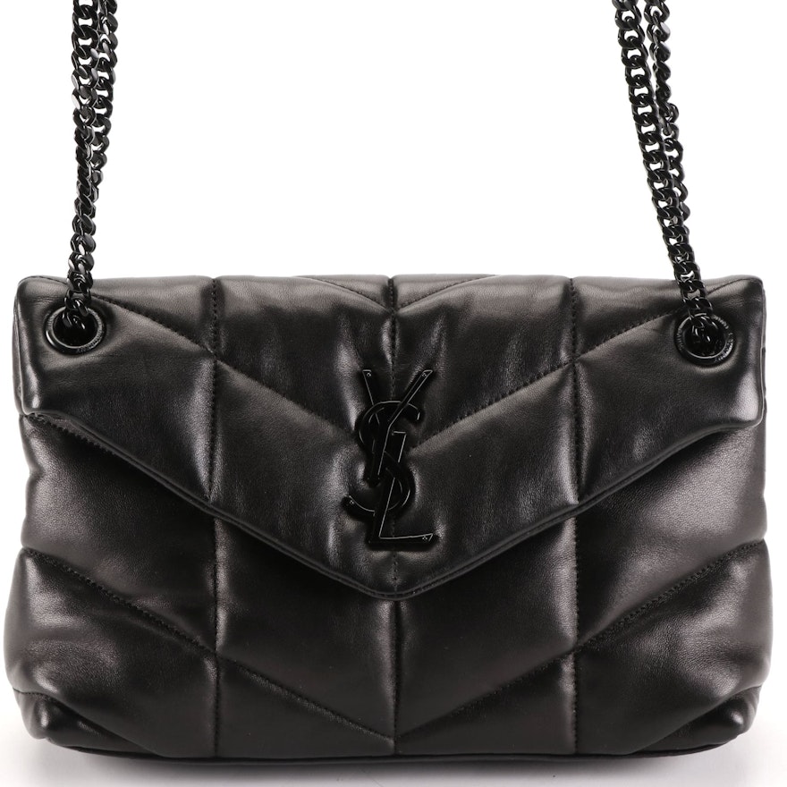 Saint Laurent Small LouLou Puffer Shoulder Bag in Quilted Black Lambskin