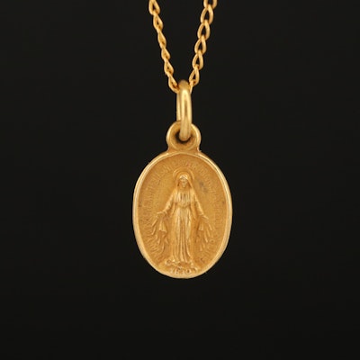 10K Virgin Mary Medal Pendant Necklace