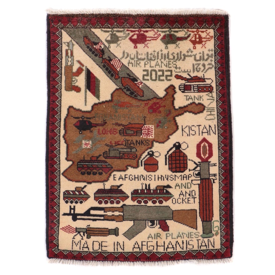 2' x 2'10 Hand-Knotted Afghan War Pictorial Accent Rug