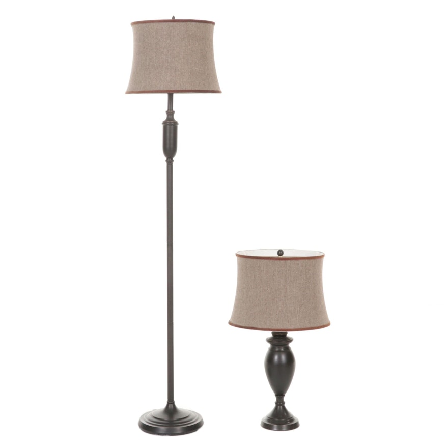 Coordinating Contemporary Floor and Table Lamps with Dark Bronze Finish