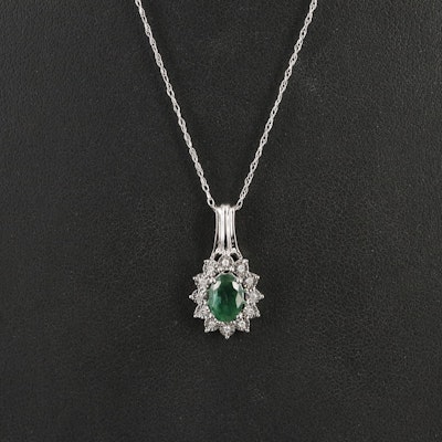 10K Emerald and Diamond Pendant Necklace