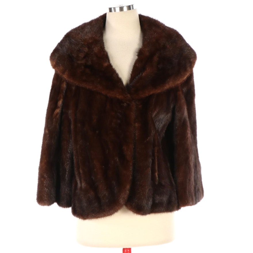 Dark Brown Mink Fur Short Jacket with Spread Collar