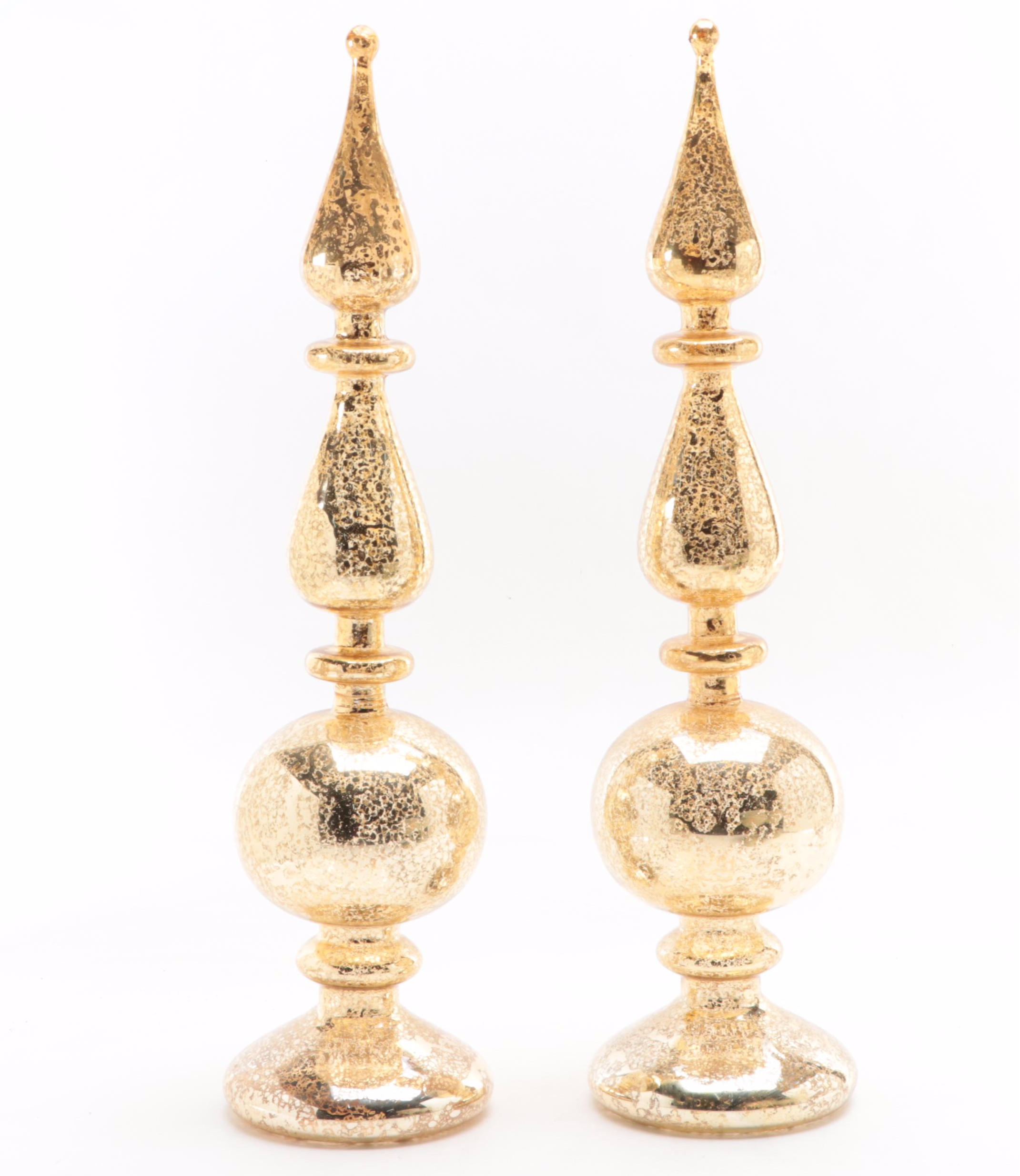 Indian Brass Pedestal Vases with Gilt Blown Glass Decorative Finials EBTH