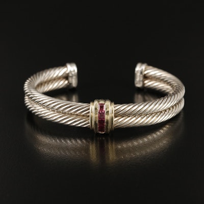 David Yurman Sterling Garnet Double Cable Cuff with 14K Accents