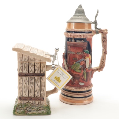 S.P. Gerz “Card Playing Peasants” and Outhouse Beer Steins