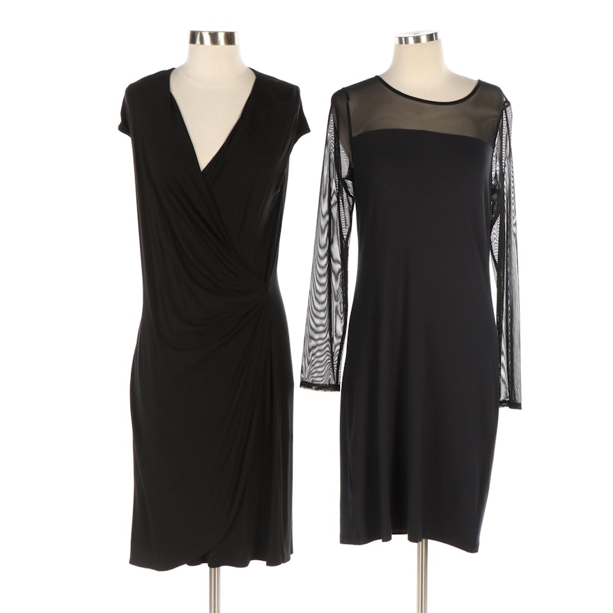 Tommy Bahama Knit Dress with Mesh Sleeves and V-Cut Neckline Draped Dress