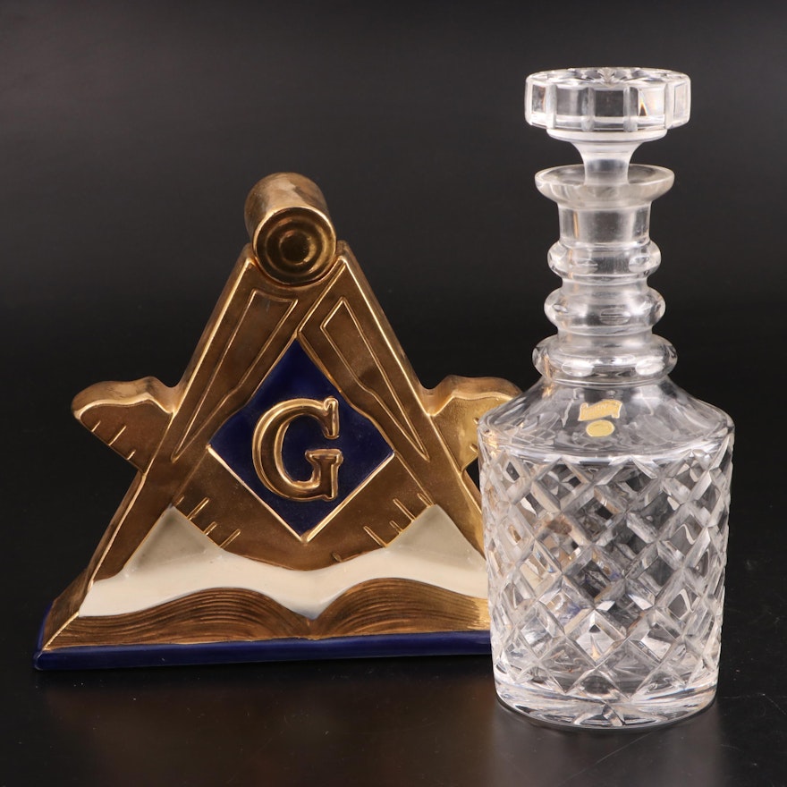 Hand-Cut Lead Crystal and Masonic Ceramic Decanters