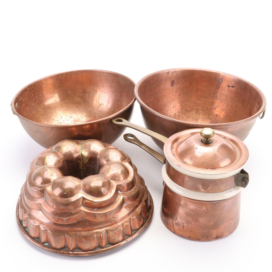 Waldow Double Boiler, Bazaar De La Cuisine Batter Bowls and Other Copper Mold