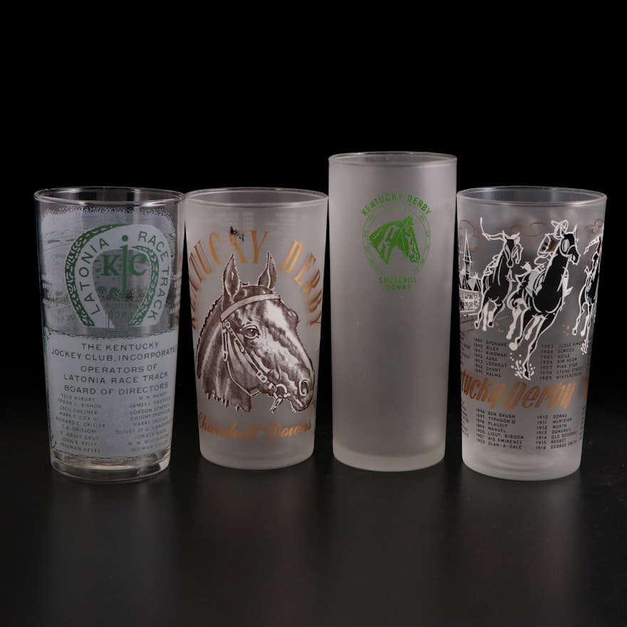 Libbey 1945 Frosted Derby Julep with Other Derby and Latonia Race Track Glasses