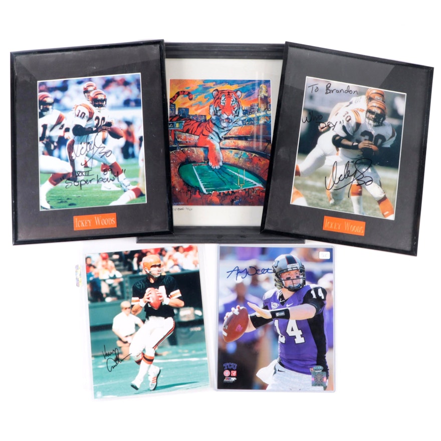 Ickey Woods, Andy Dalton, and Ken Anderson Signed Giclées with Bengals Artwork