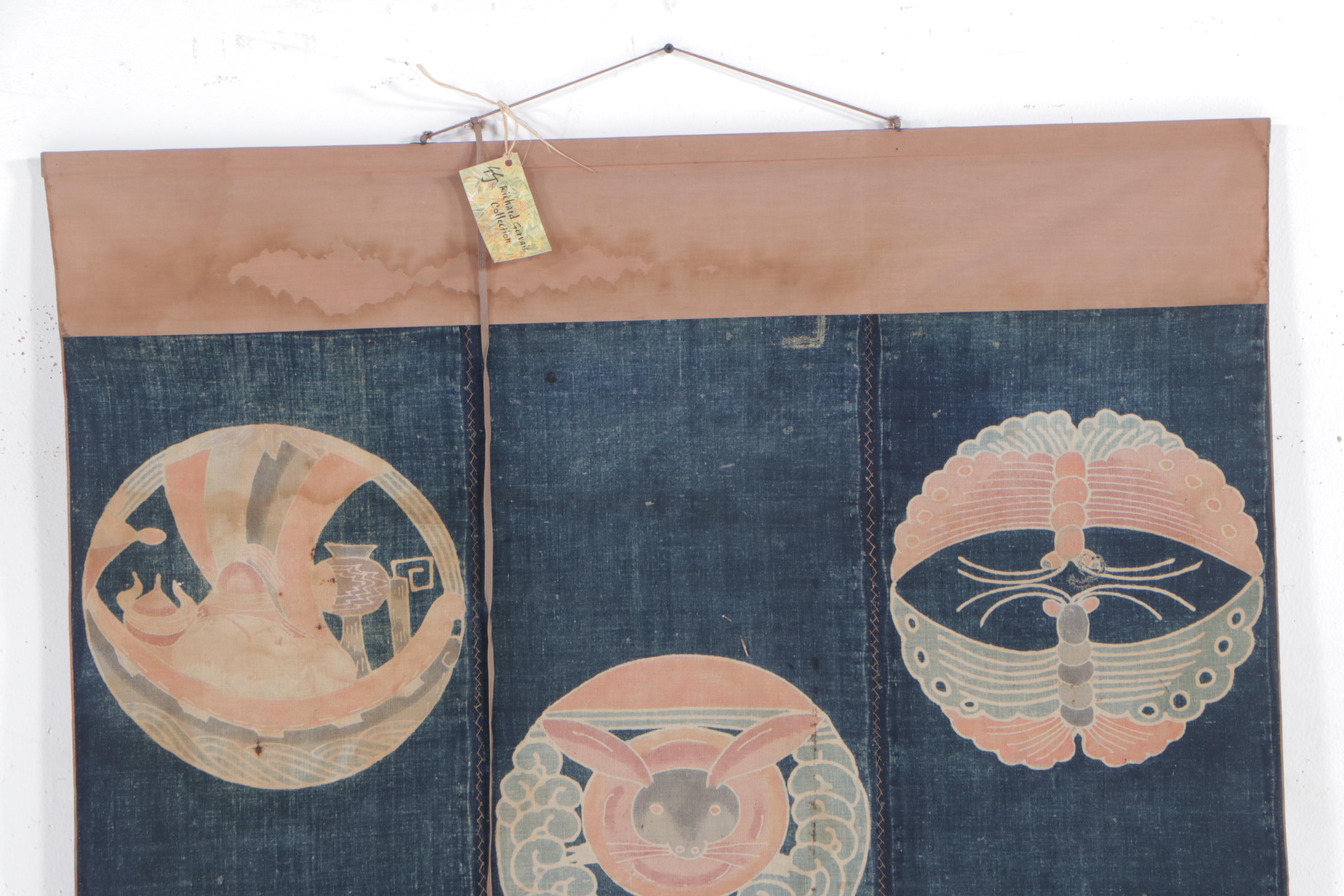 Japanese Tsutsugaki Futon Cover Fashioned into Wall Hanging Scroll EBTH
