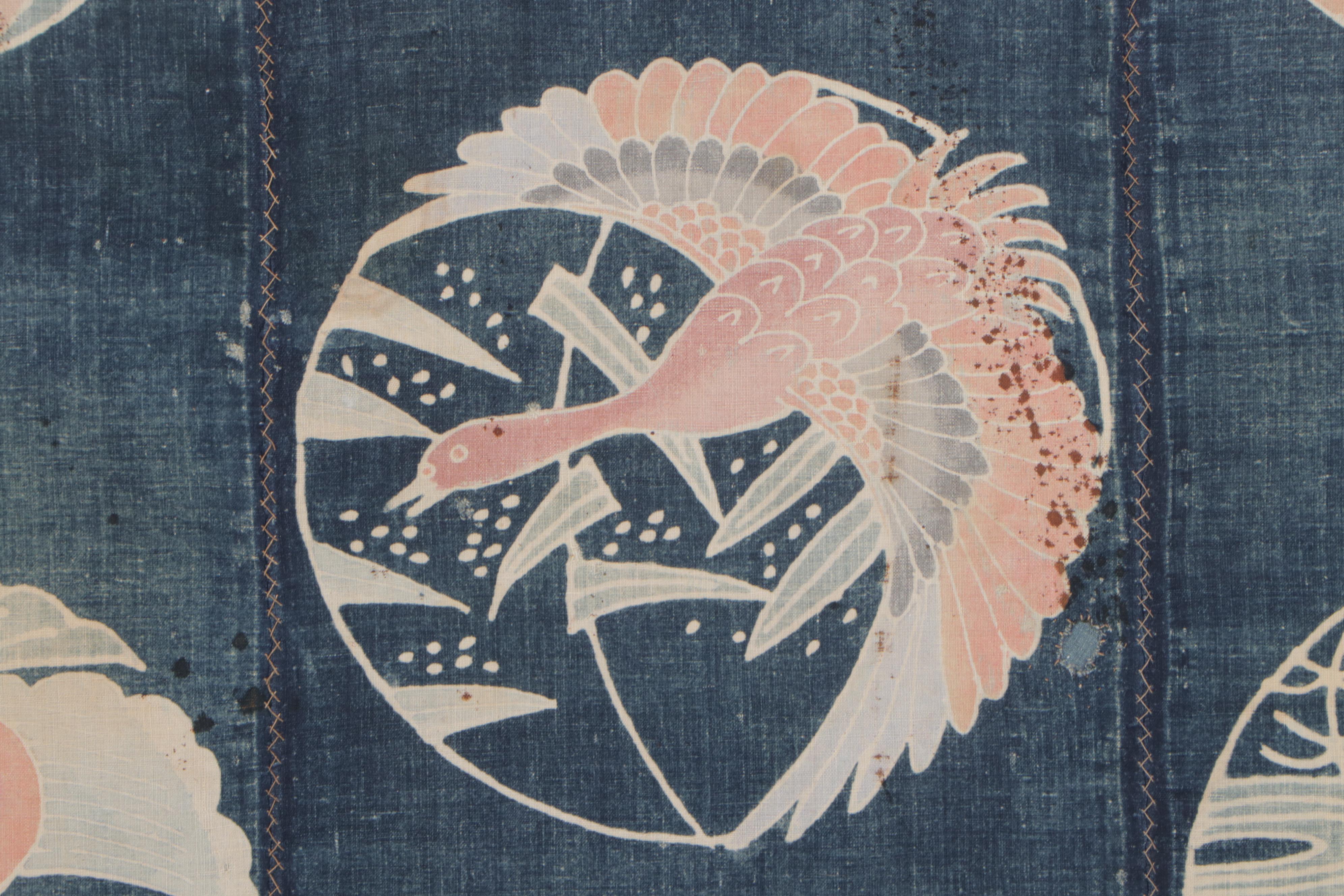 Japanese Tsutsugaki Futon Cover Fashioned into Wall Hanging Scroll EBTH