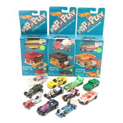 Hot Wheels Pop-n-Play Buildings with Hot Wheel Diecast Cars and Others