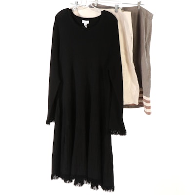 Carlisle Long Sleeve Rib Knit Dress w/Fringe and Boden Linen Skirts