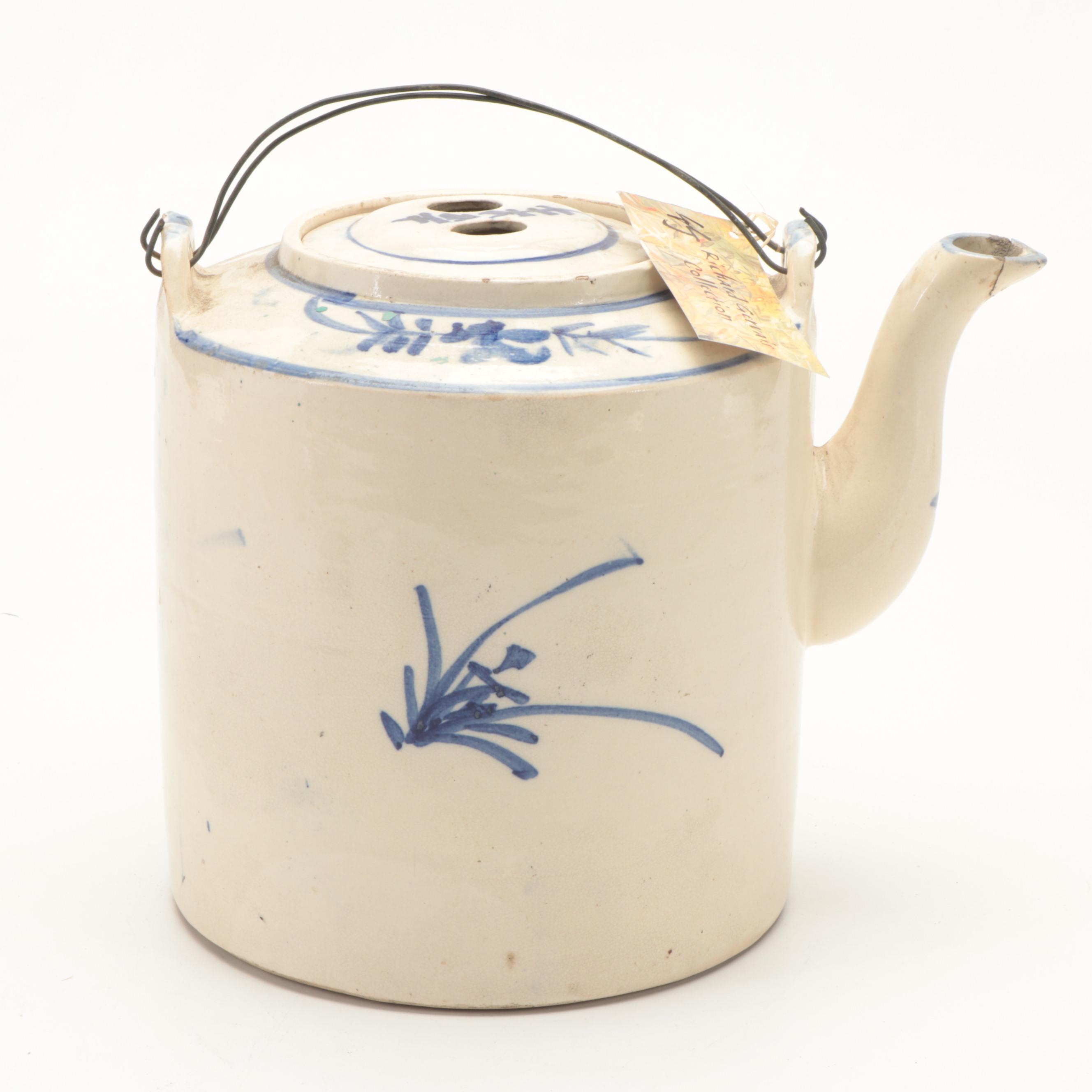 Vietnamese HandPainted Blue and White Glazed Stoneware Teapot, Early