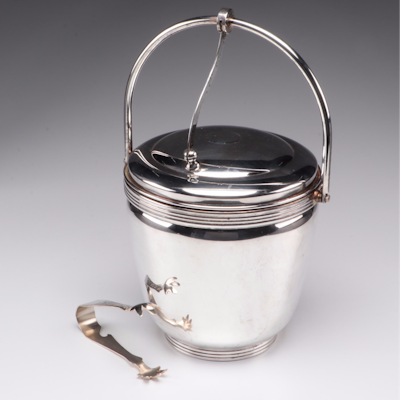 Sheffield Silver Co. Silver Plate Ice Bucket and Tongs, 1960s