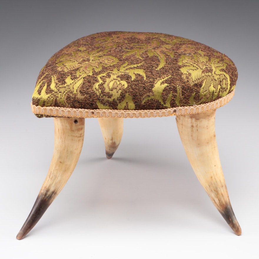 Victorian Horn Upholstered Heart-Shaped Footstool