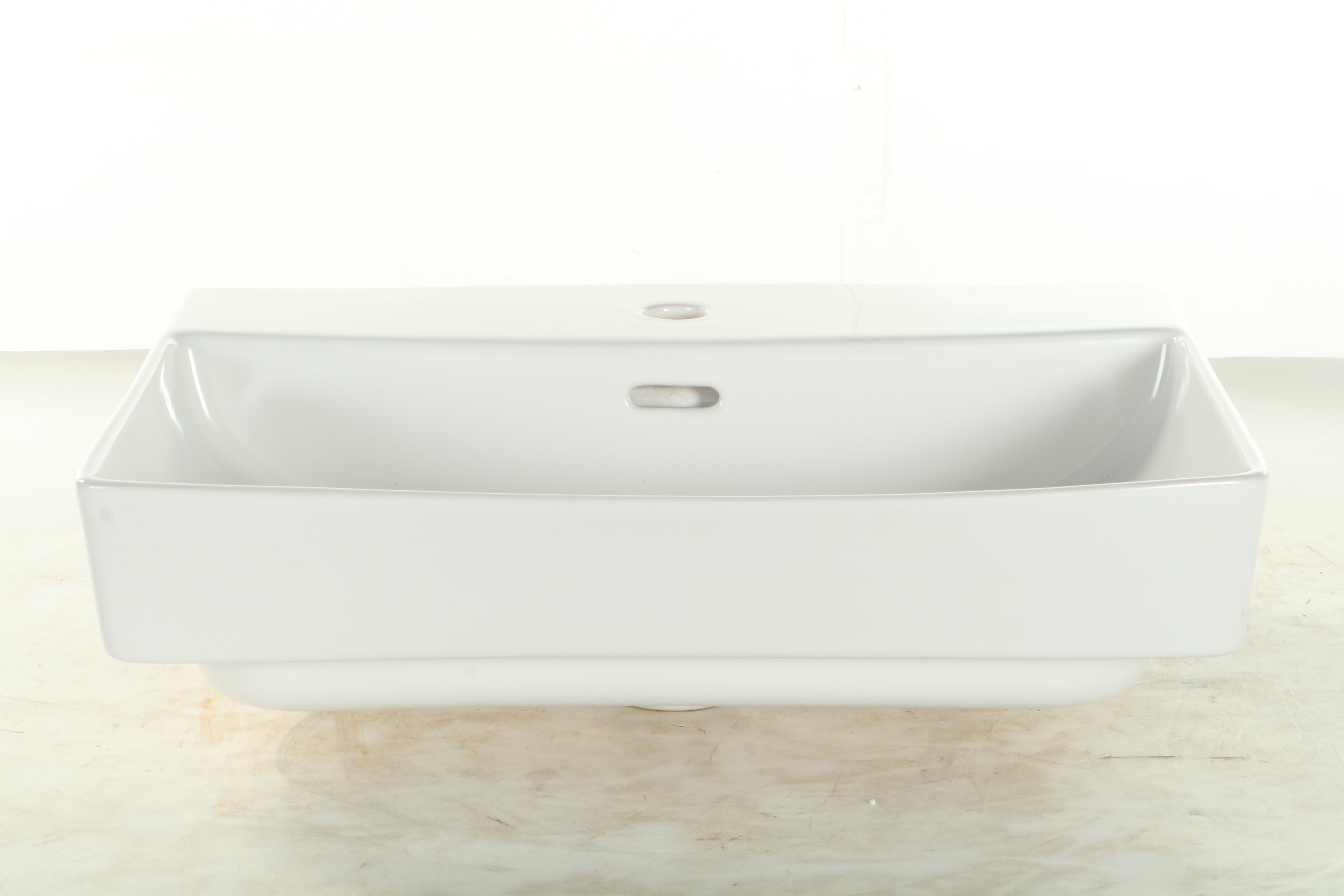 Porcelain Pedestal Sink with Oil Rubbed Bronze Faucet and PopUp Drain