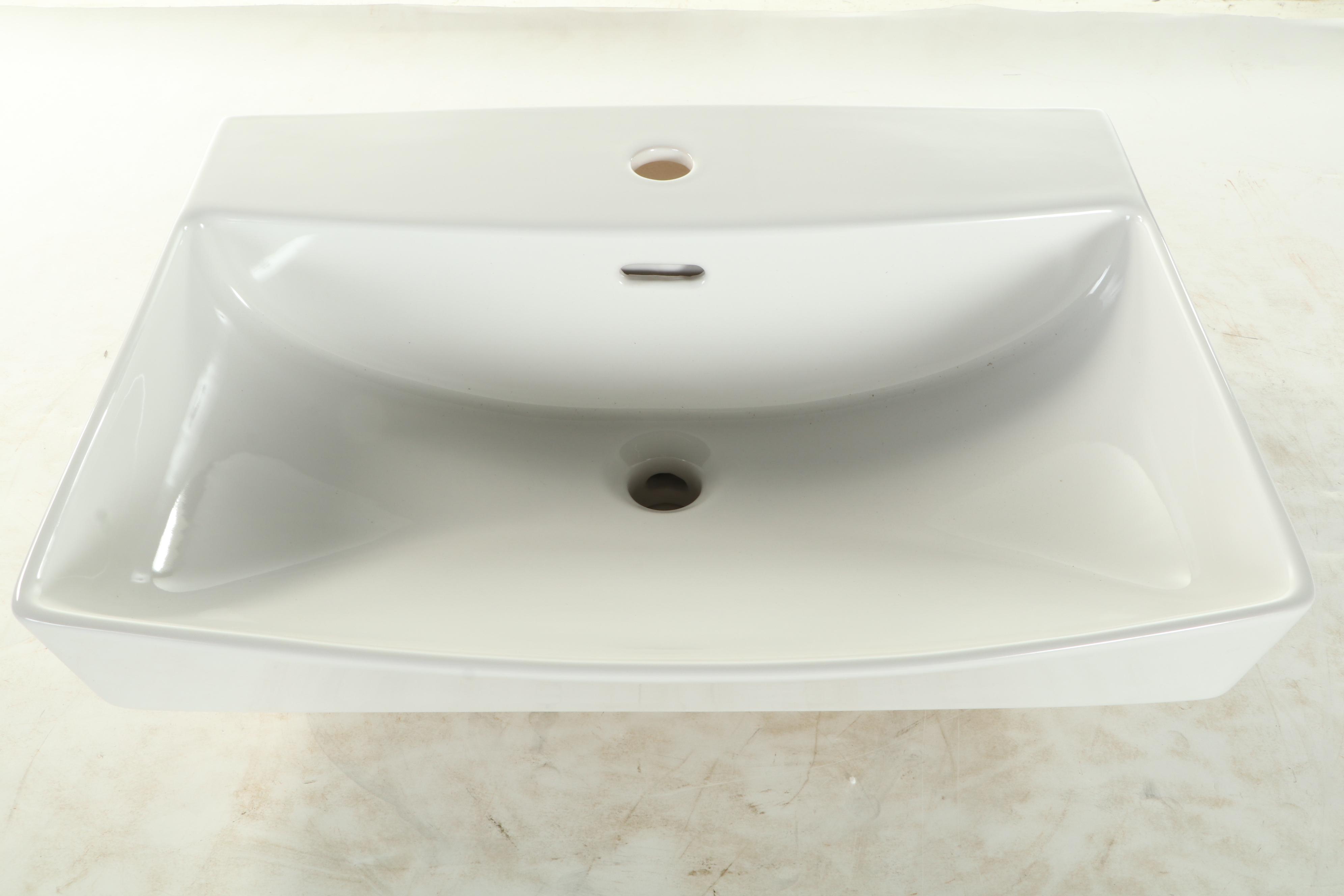 Porcelain Pedestal Sink with Oil Rubbed Bronze Faucet and PopUp Drain