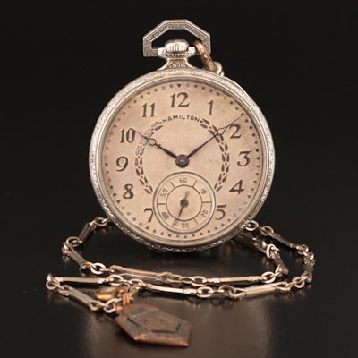 Hamilton 14K Gold-Filled Pocket Watch and Fob Chain