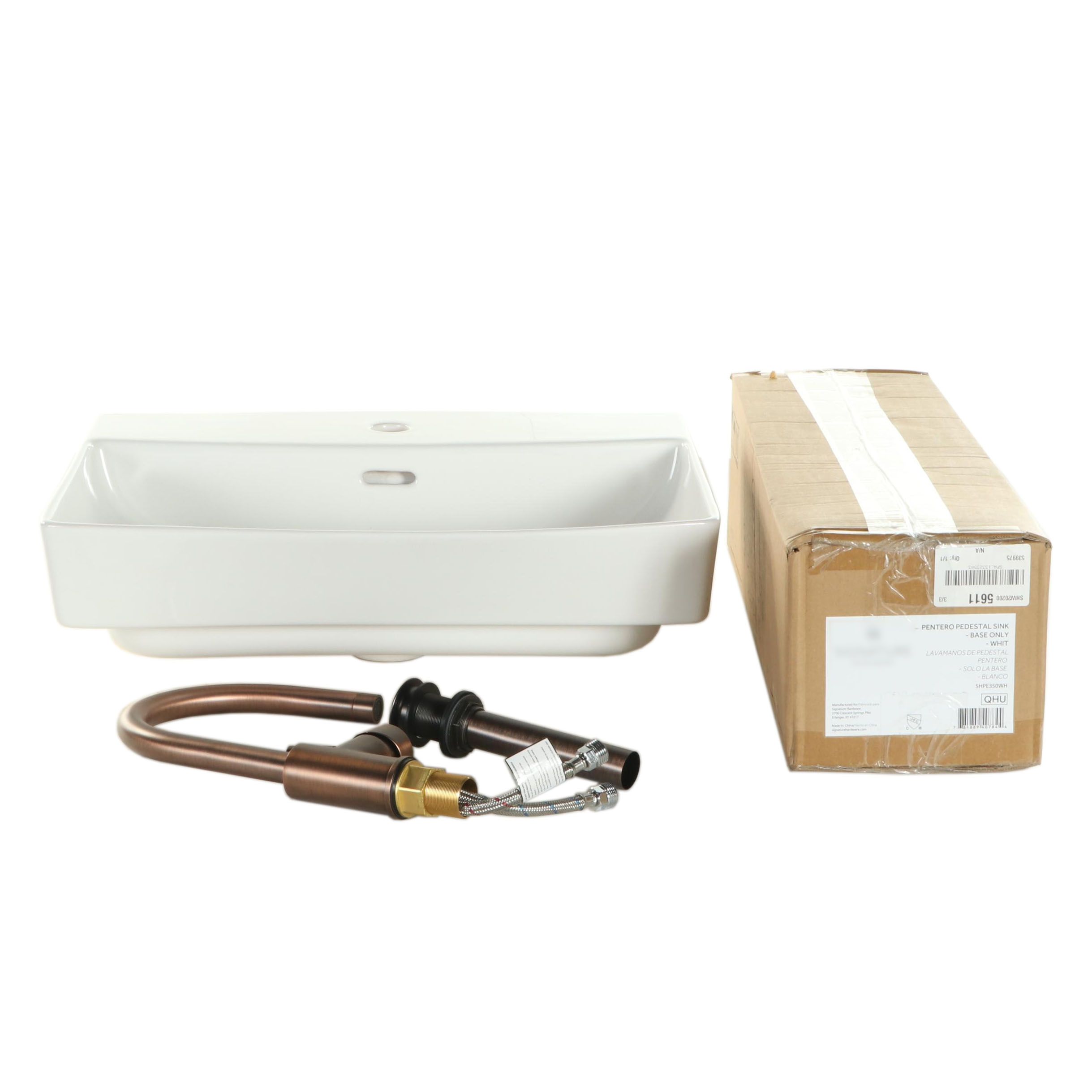 Porcelain Pedestal Sink with Oil Rubbed Bronze Faucet and PopUp Drain