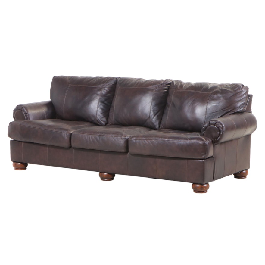 Contemporary Bonded Leather Roll-Arm Sofa