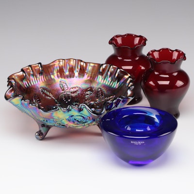 Kosta Boda and Imperial Glass Bowls with Ruffled Edge Vases