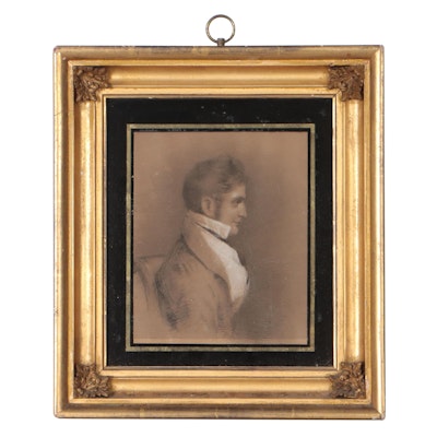 Verre Églomisé Framed Portrait of Man, 19th Century