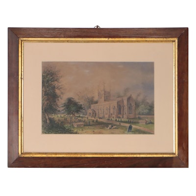 H.H. Hadfield Watercolor Painting of Church, 1853