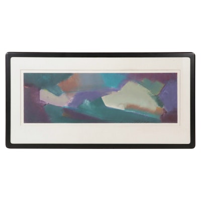 Large-Scale Abstract Watercolor and Gouache Painting, Late 20th Century