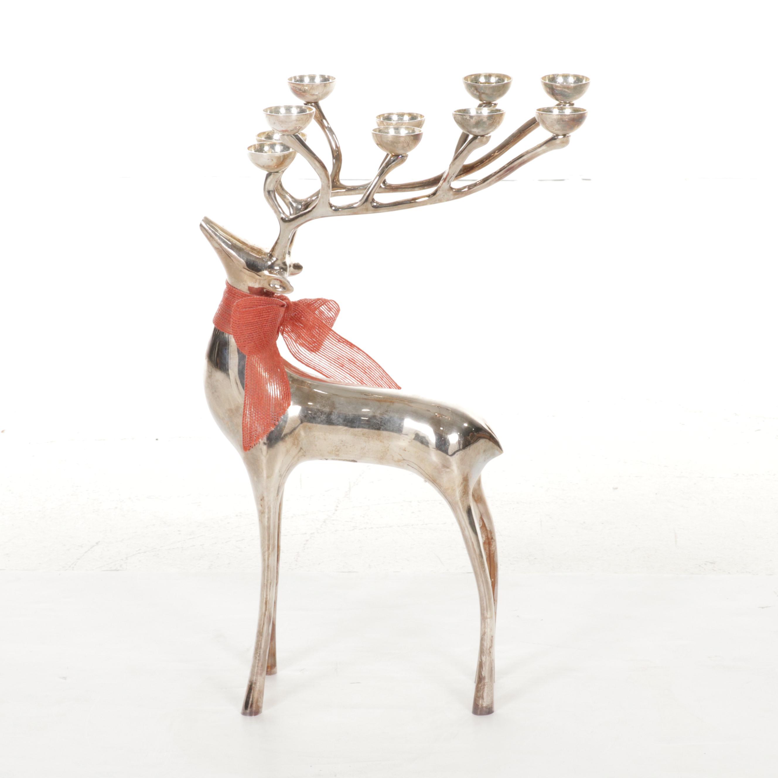 Pottery Barn Silver Plate Reindeer Candelabra EBTH