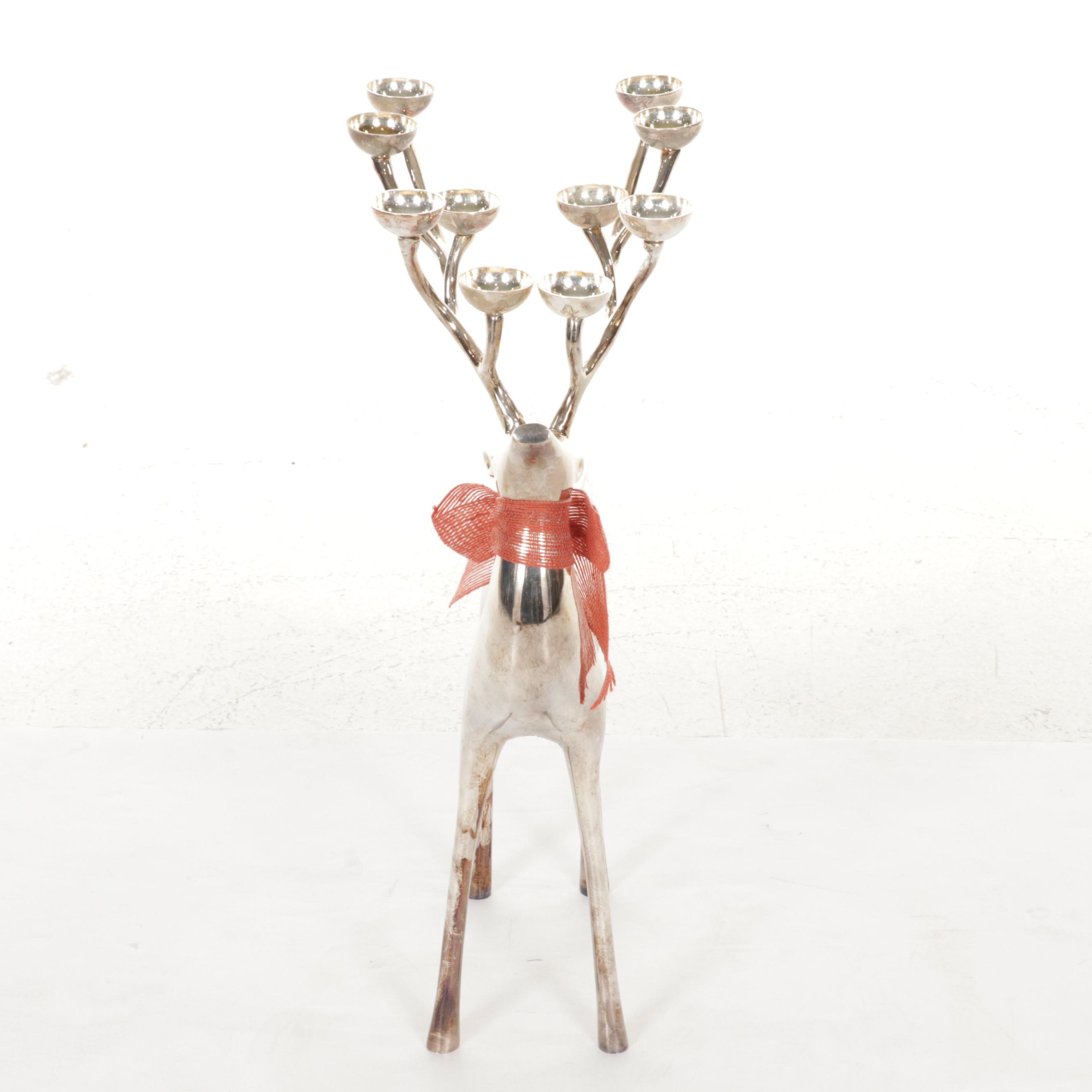 Pottery Barn Silver Plate Reindeer Candelabra EBTH