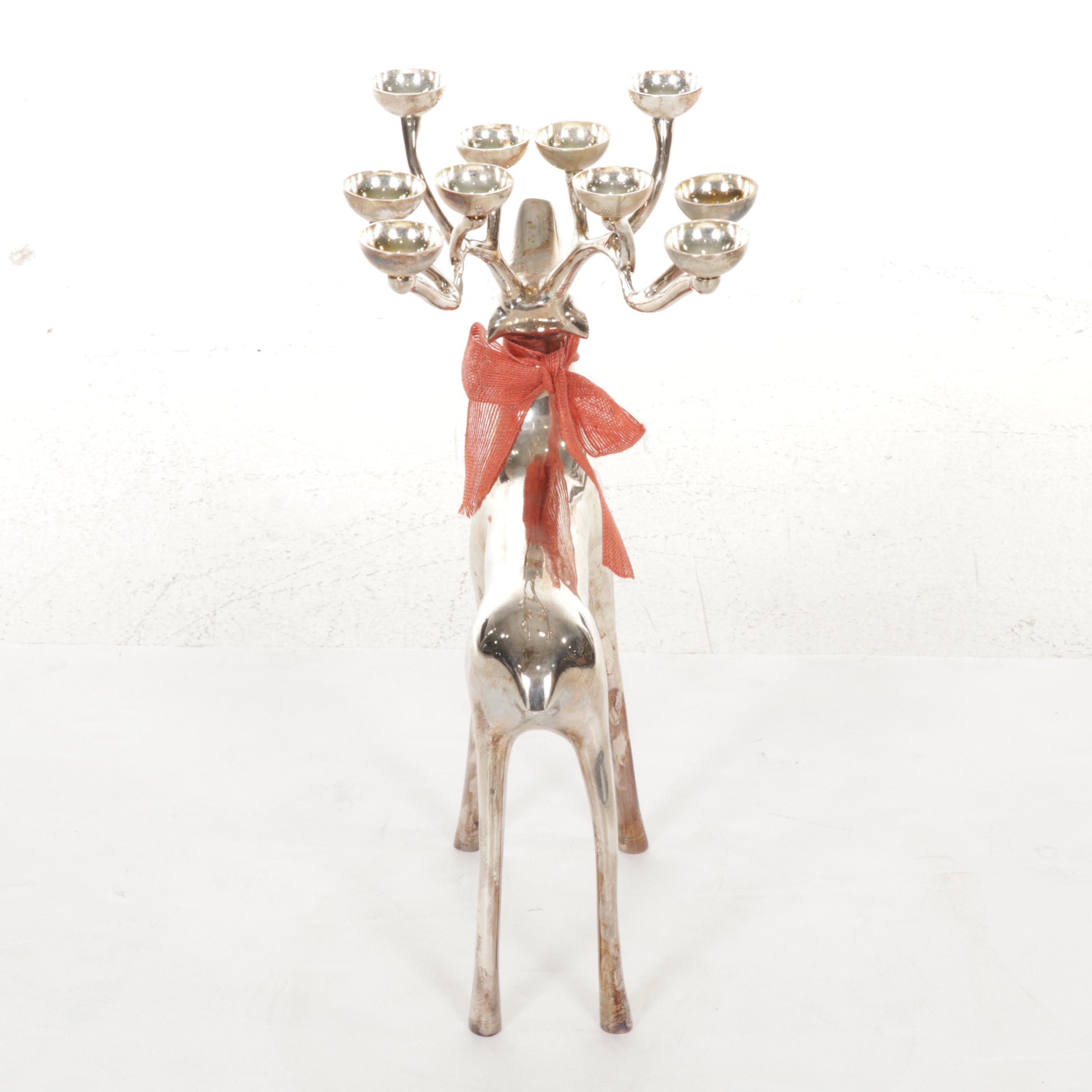 Pottery Barn Silver Plate Reindeer Candelabra EBTH