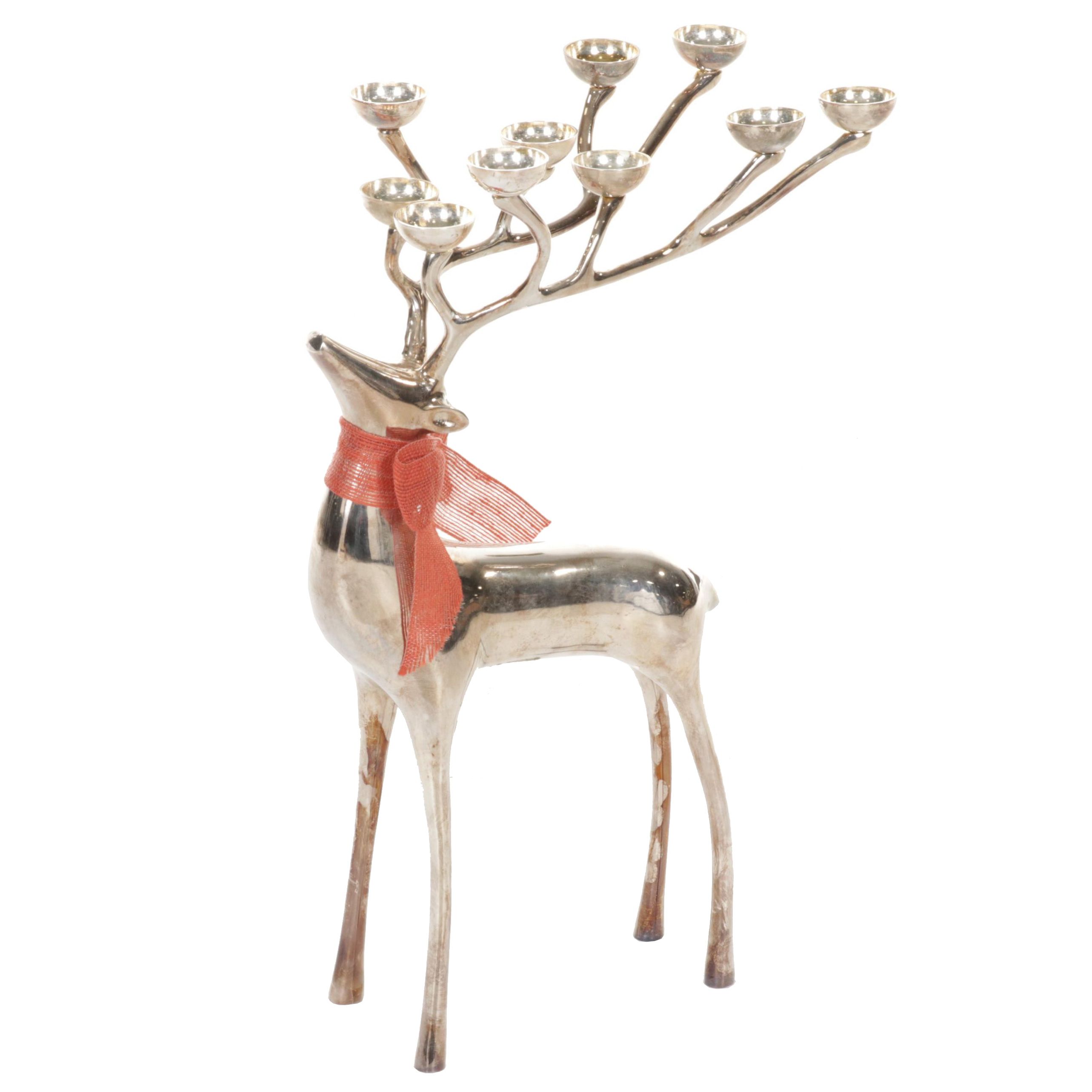 Pottery Barn Silver Plate Reindeer Candelabra EBTH