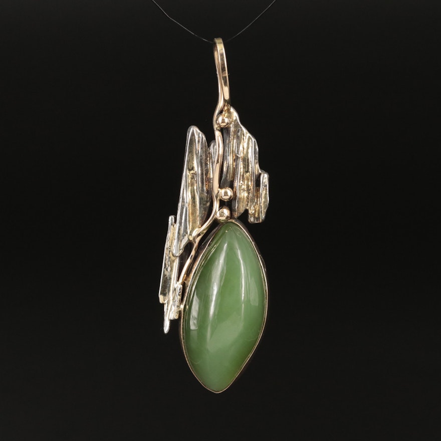 14K and 800 Silver Nephrite Pendant