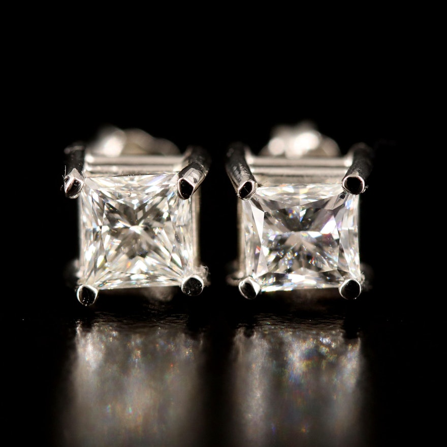 Platinum 1.76 CTW Diamond Stud Earrings with GIA Report and eReport
