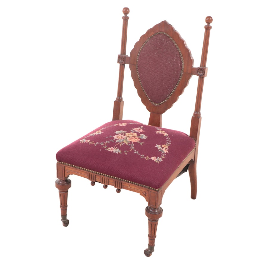 American Renaissance Revival Walnut & Needlepoint Side Chair, Late 19th Century