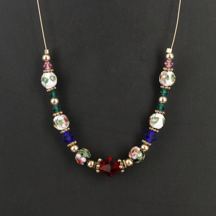 Enamel and Glass Necklace with 10K Clasp